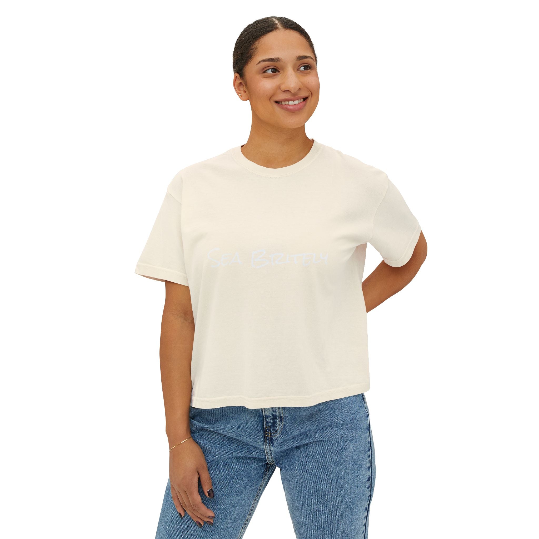 Women's Boxy Tee — Minimal Cream Crop T-Shirt