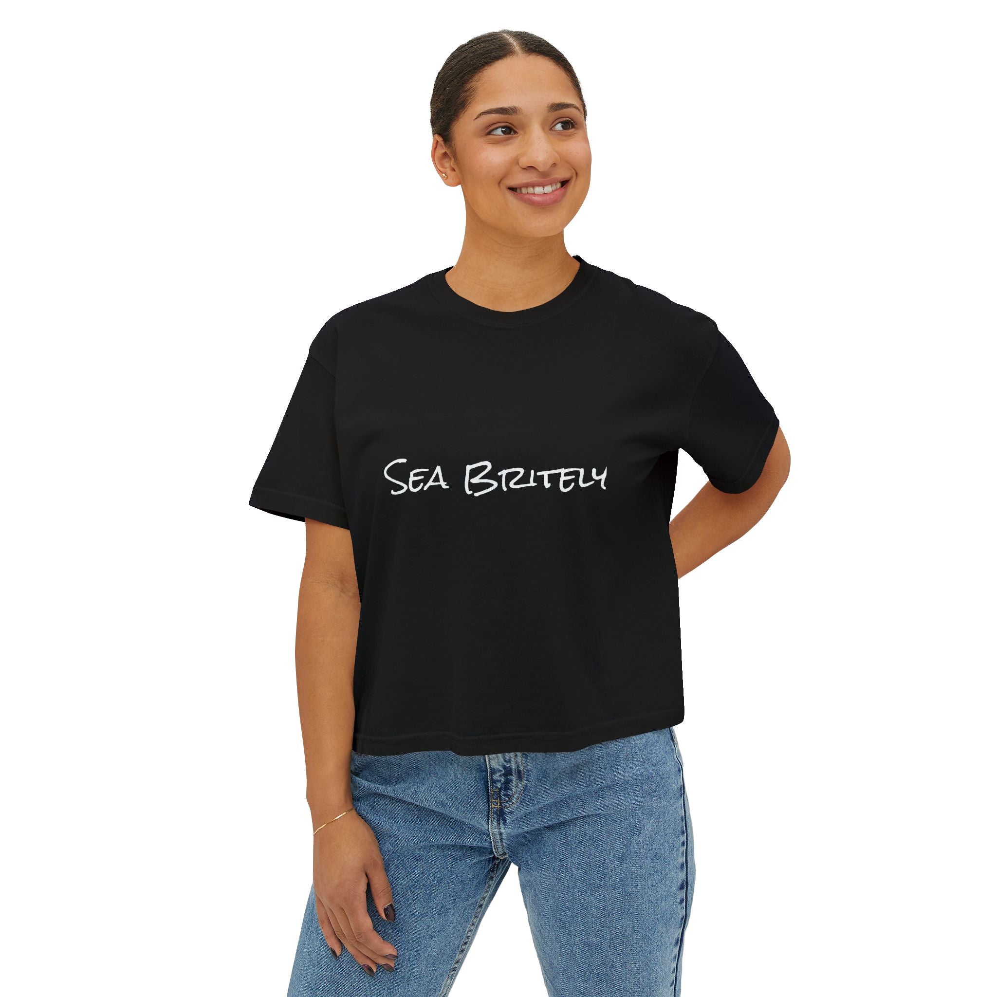 Women's Boxy Tee — Minimal Cream Crop T-Shirt