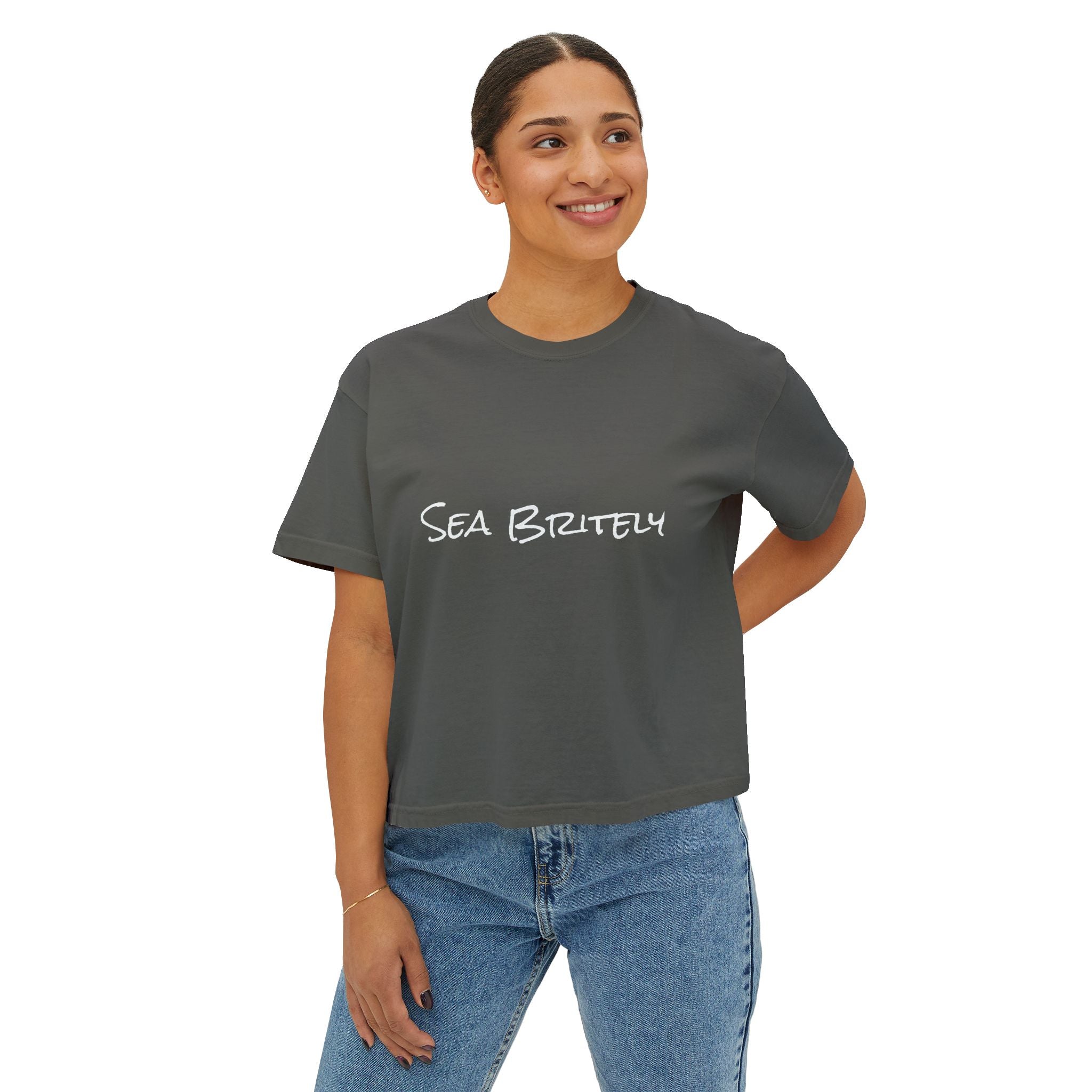 Women's Boxy Tee — Minimal Cream Crop T-Shirt
